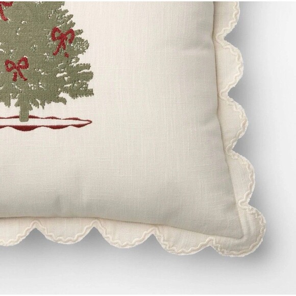 Threshold 20”x20” Embroidered Christmas Tree Holiday Scalloped Edge Throw Pillow - Picture 3 of 6